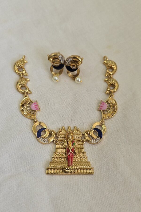 Gold design Meenakshi neckset with backchain