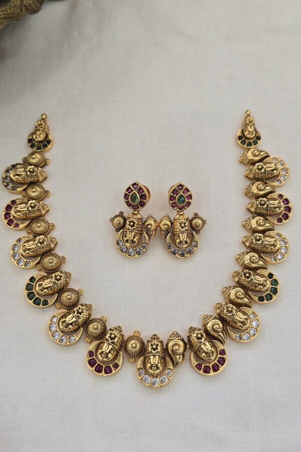 Gold replica Perumal design antique neckset with back chain
