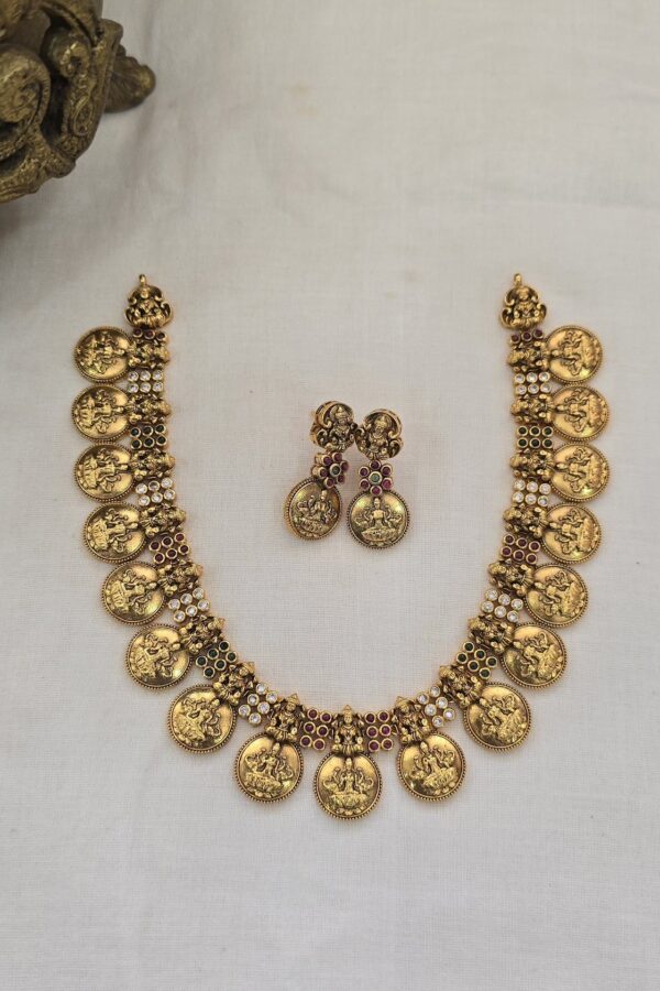 Gold replica kasu design antique neckset with backchain