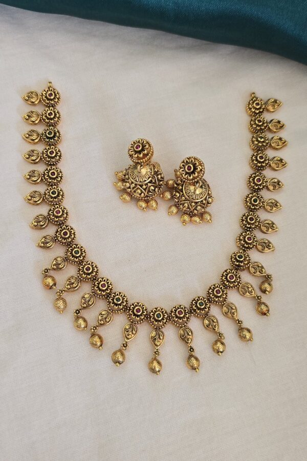 Gold replica antique neckset with back chain