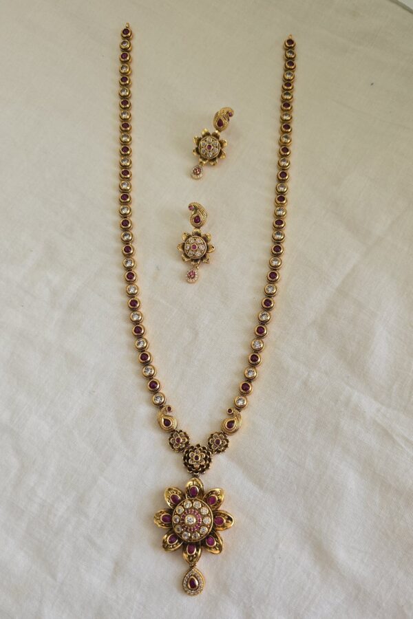 Ruby & white stone antique long haram with backchain