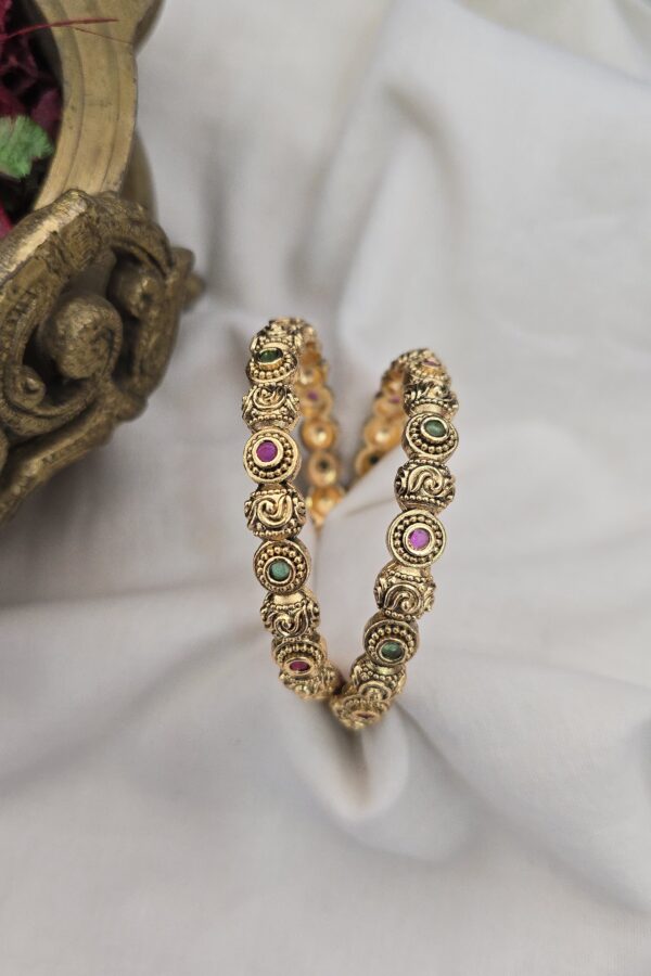 Antique bangle with green and Ruby stone set of 2