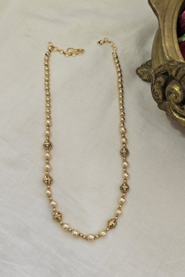 Antique gold  & pearl bead mala