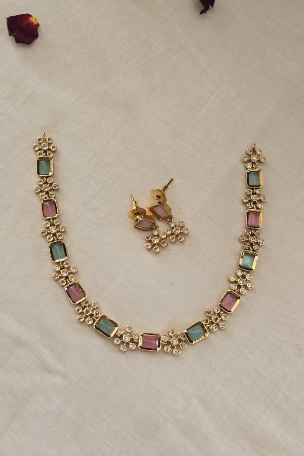 Beautiful  pink & mint green neckset with back chain