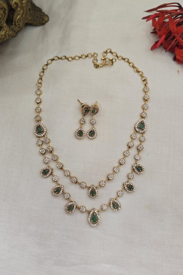 Double layer  green with white stone set