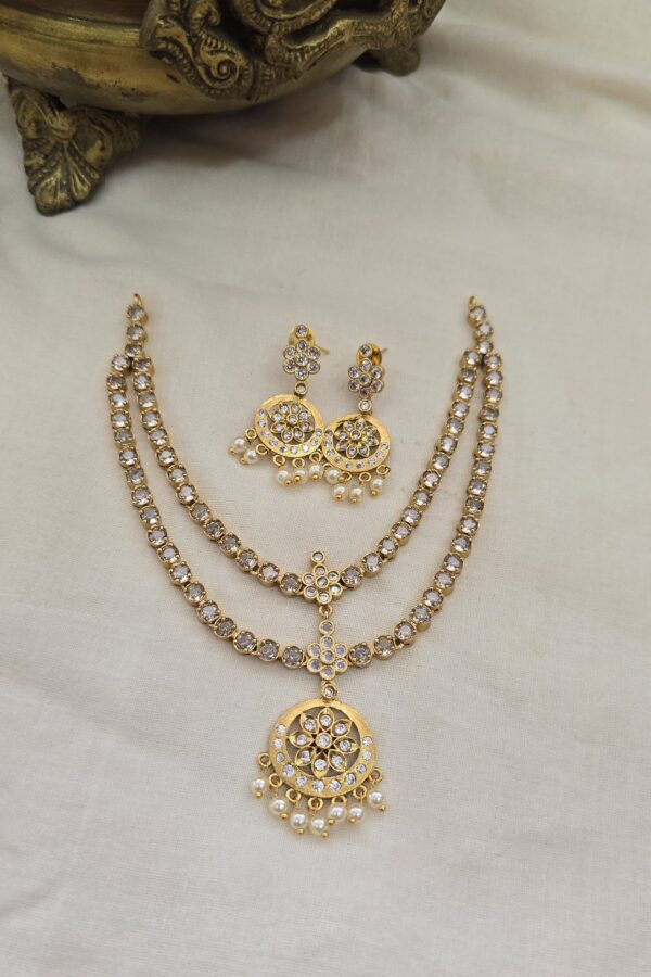 Beautiful traditional double layer full white stone neckset with back chain