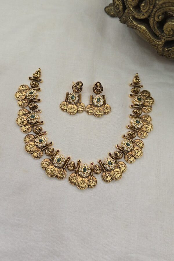 Gold replica antique neckset with back chain
